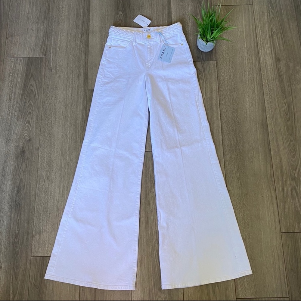 Frame Le Palazzo Braided Waistband Jeans White 26